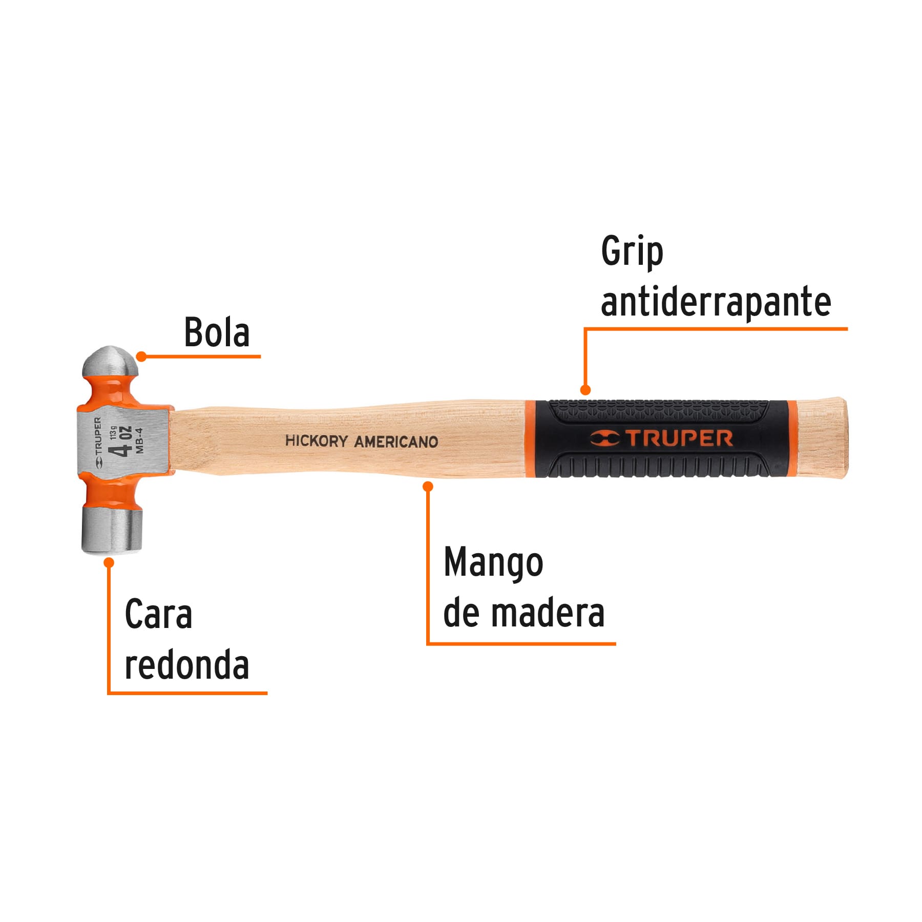 Martillo de bola 4 oz mgo. Con grip antiderrapante