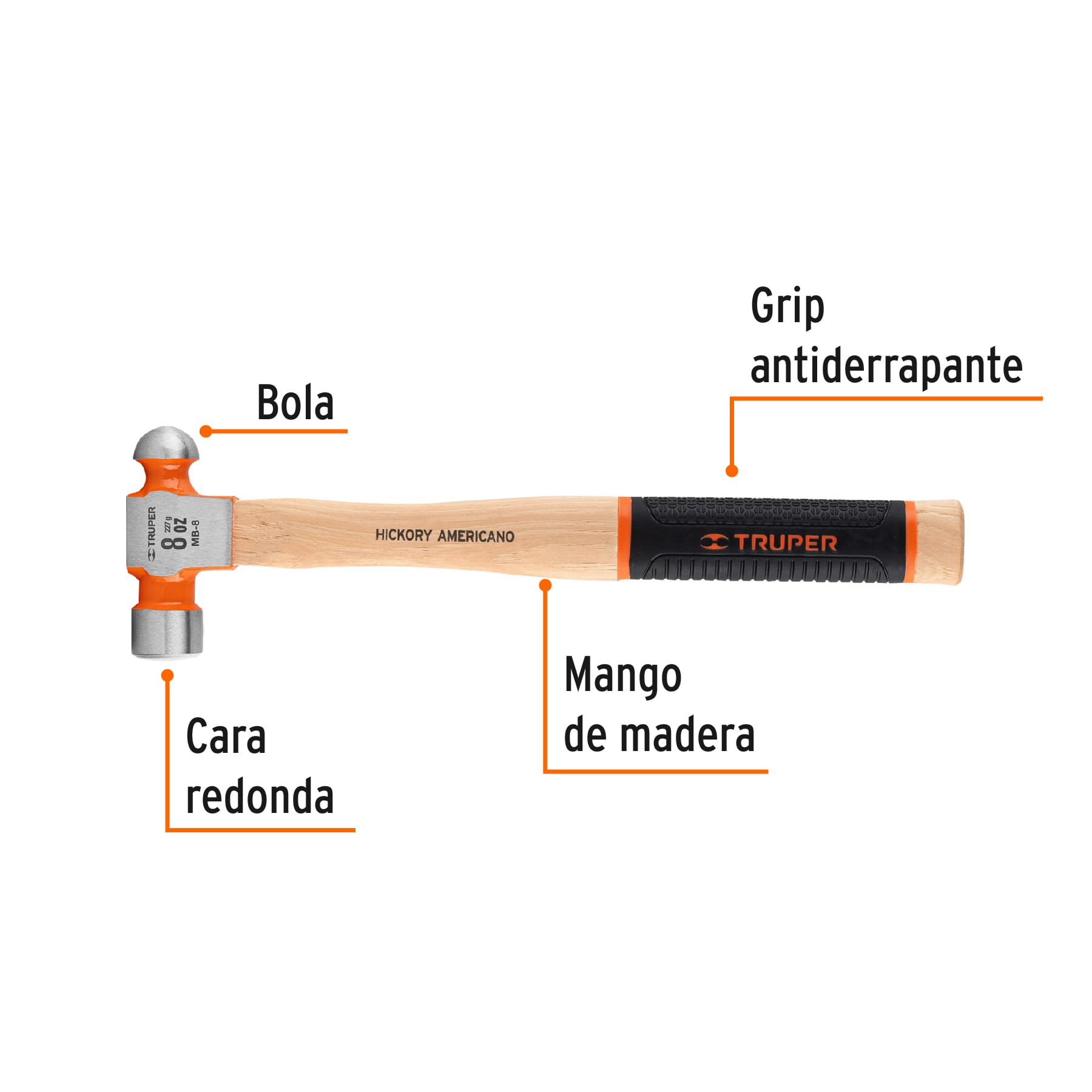 Martillo de bola 8 oz mgo. Con grip antiderrapante