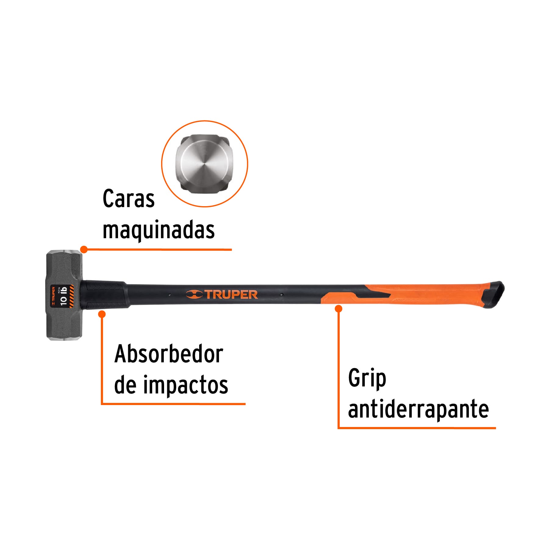 Marro octagonal 10 lbs, mango fibra de vidrio