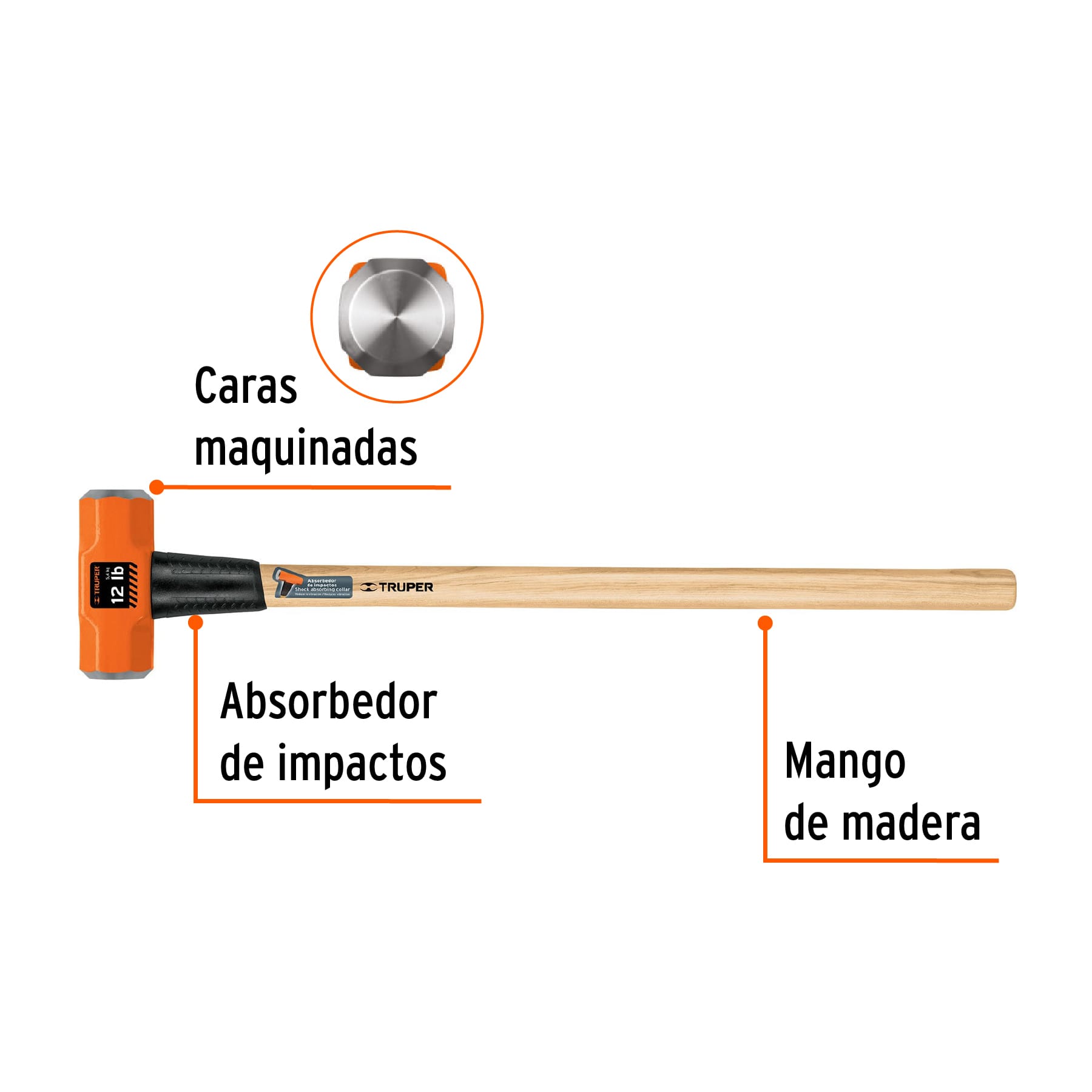 Marro octagonal 12 lbs. mango madera 36"