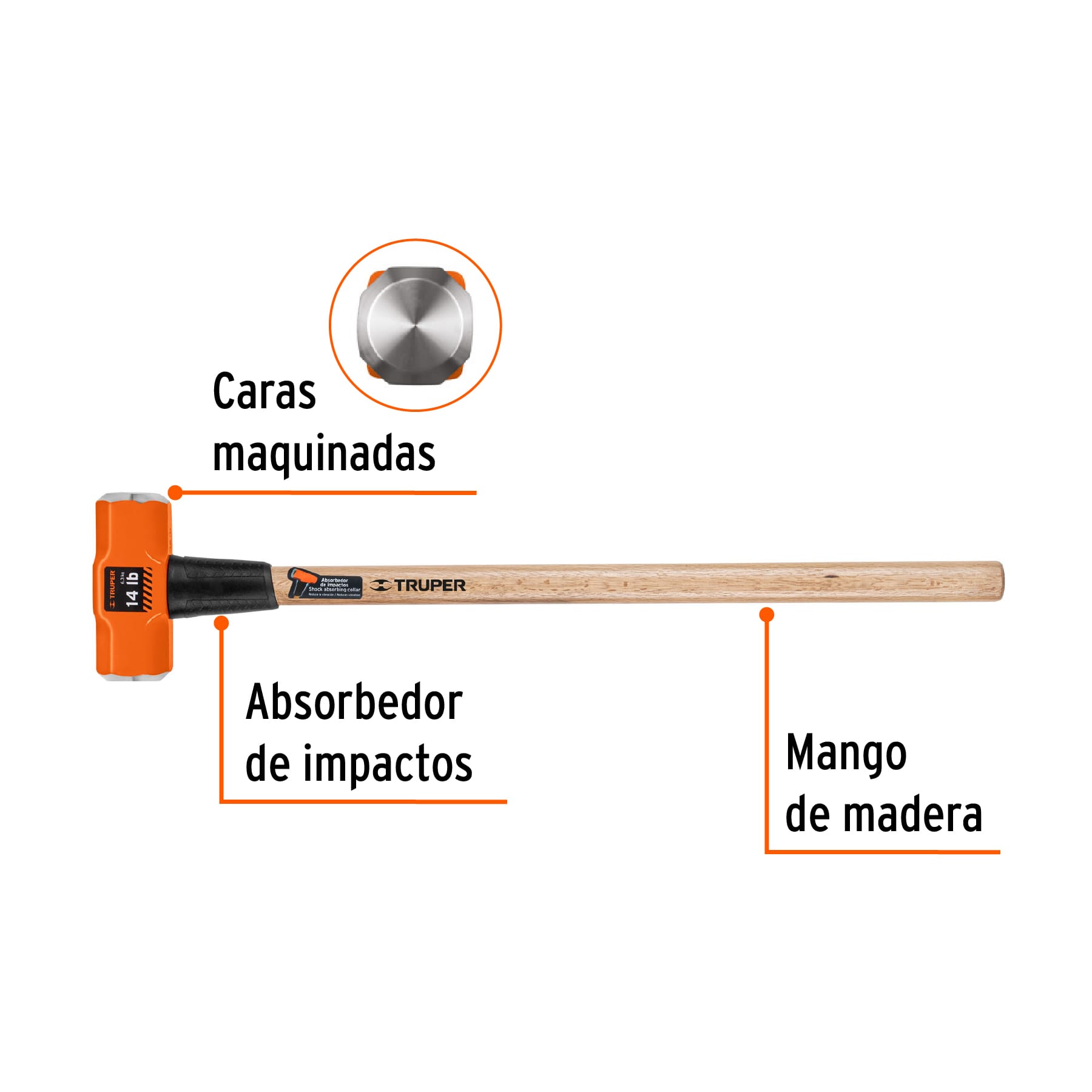 Marro octagonal 14 lbs. mango madera 36"