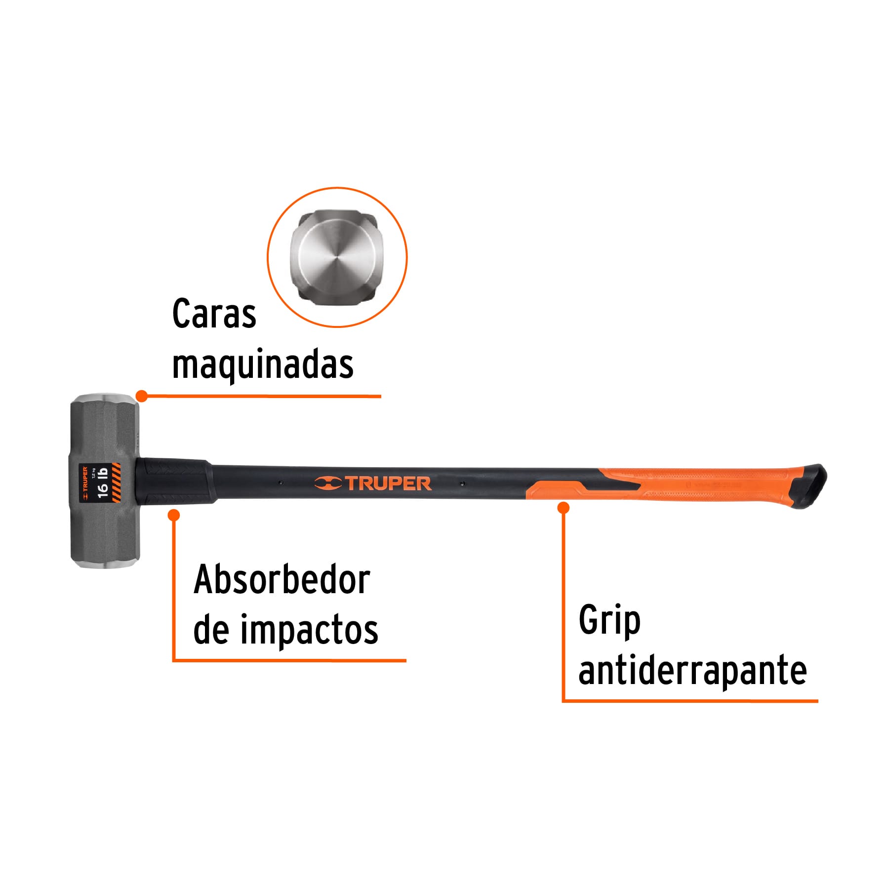 Marro octagonal 16 lbs, mango fibra de vidrio
