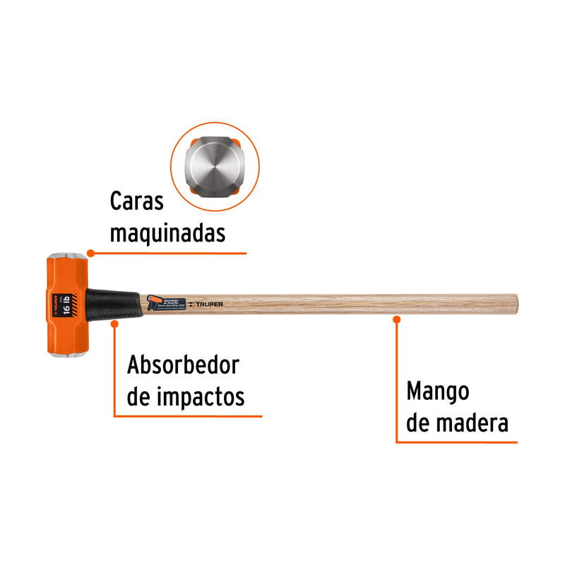 Marro octagonal 16 lbs. mango madera 36"