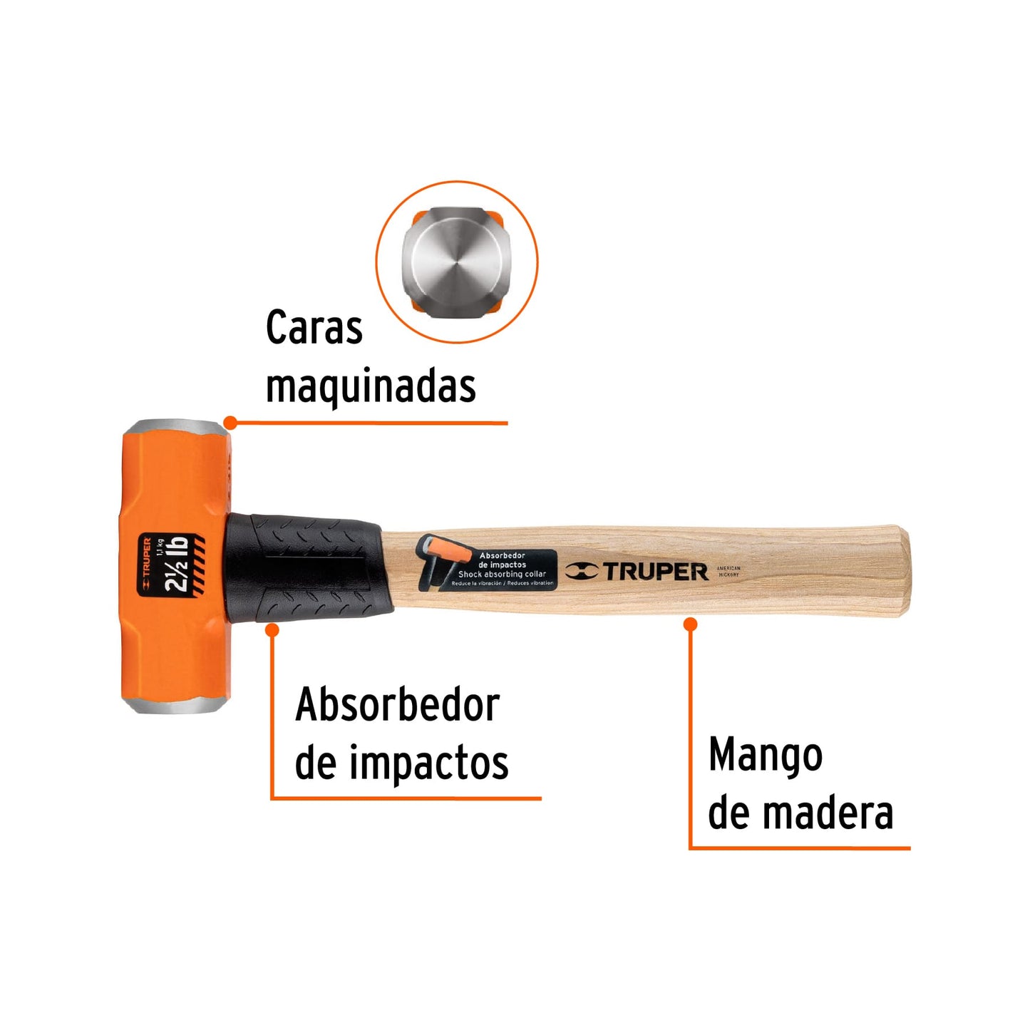 Marro octagonal 2.5 lbs, mango madera