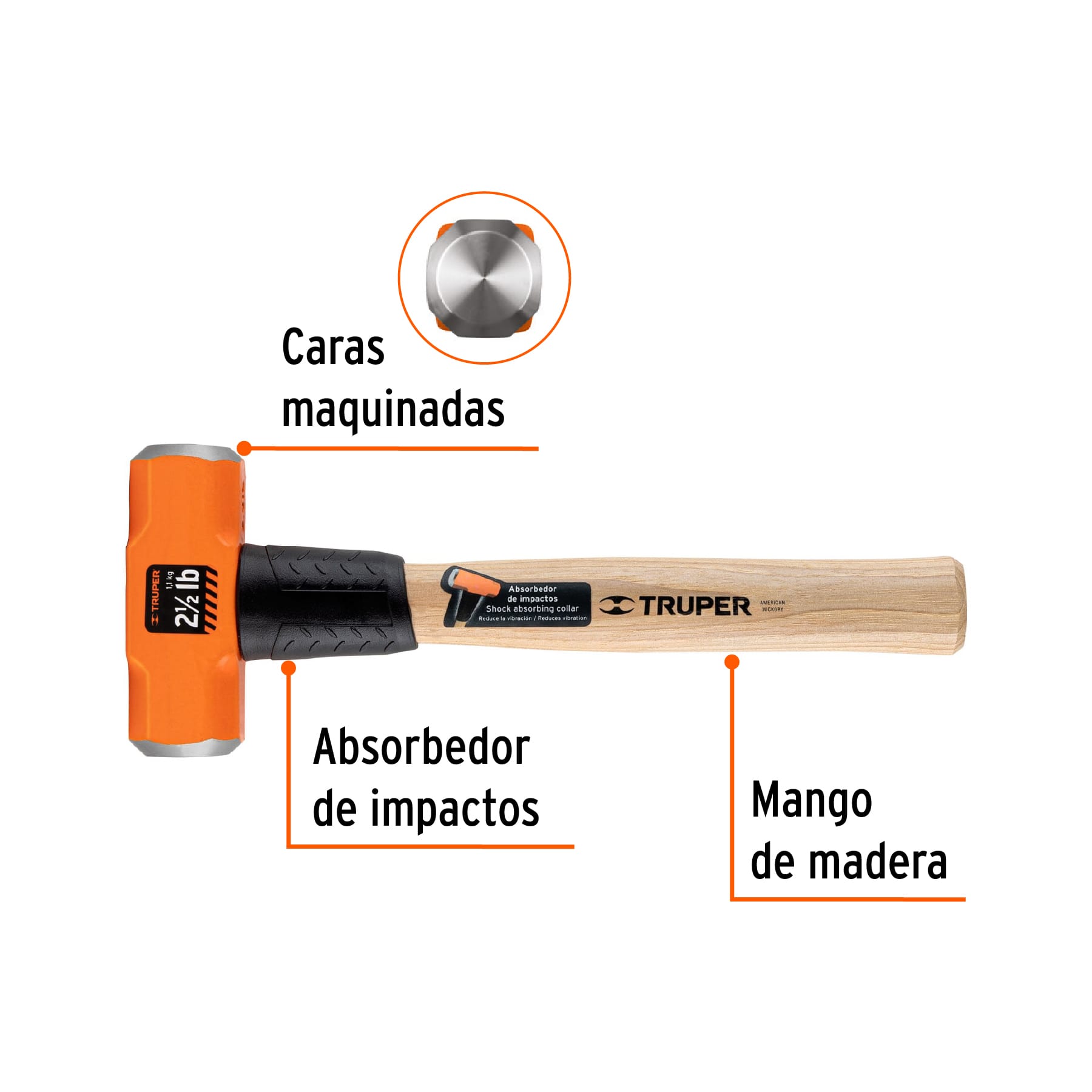 Marro octagonal 2.5 lbs, mango madera