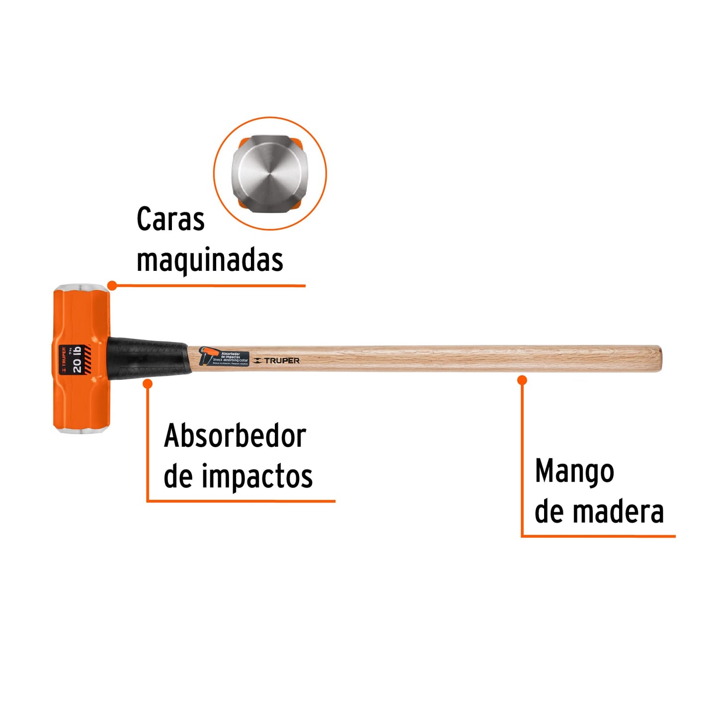 Marro octagonal 20 lbs. mango madera 36"