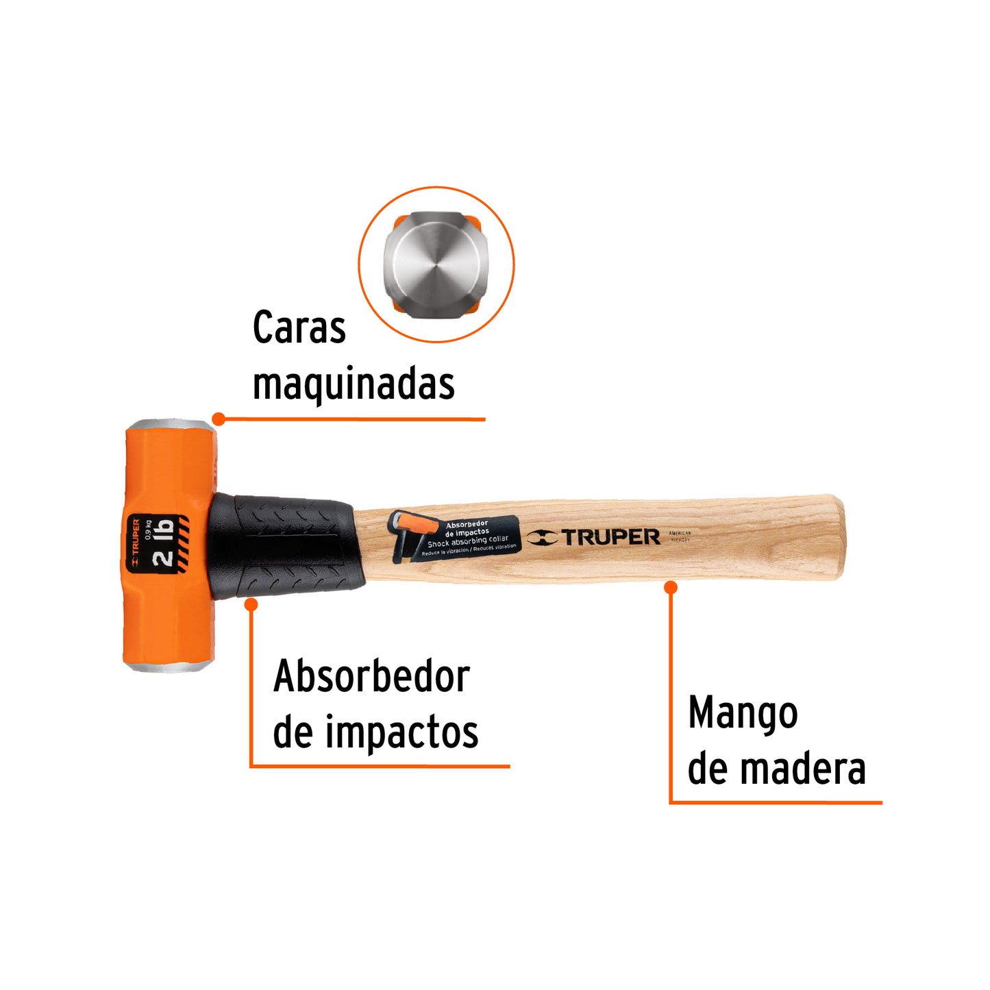 Marro octagonal 2 lbs. Mango madera 12"