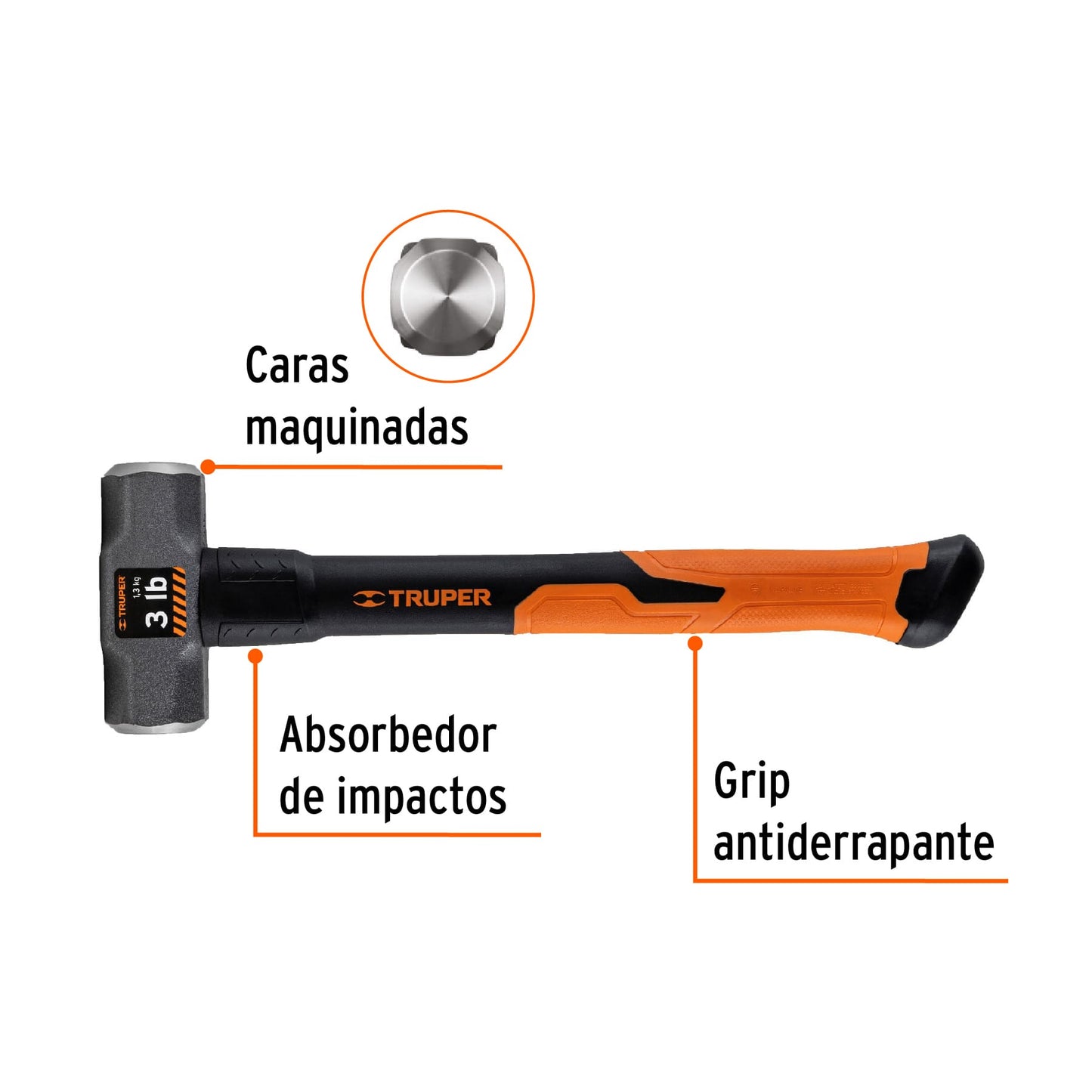 Marro octagonal 3 lbs, mango fibra de vidrio