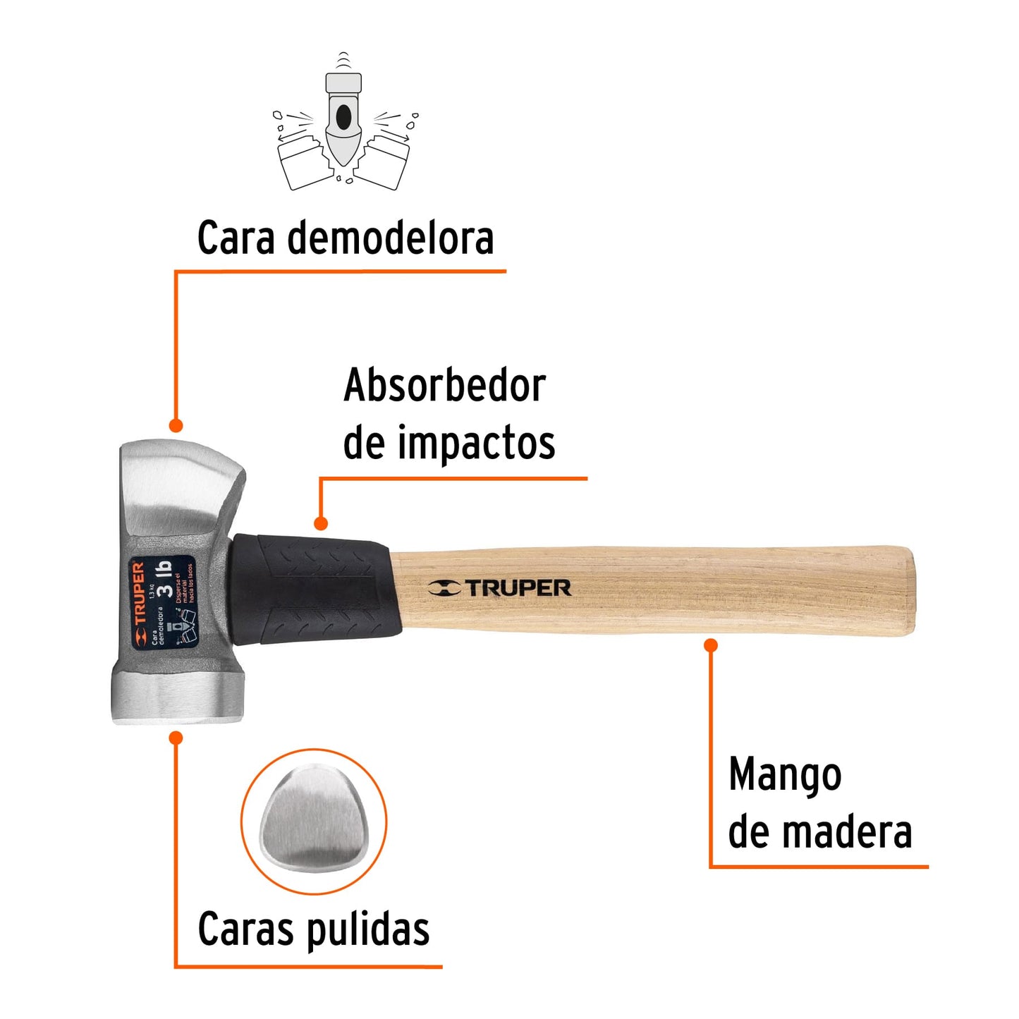 Marro demoledor 3 lb mango de madera