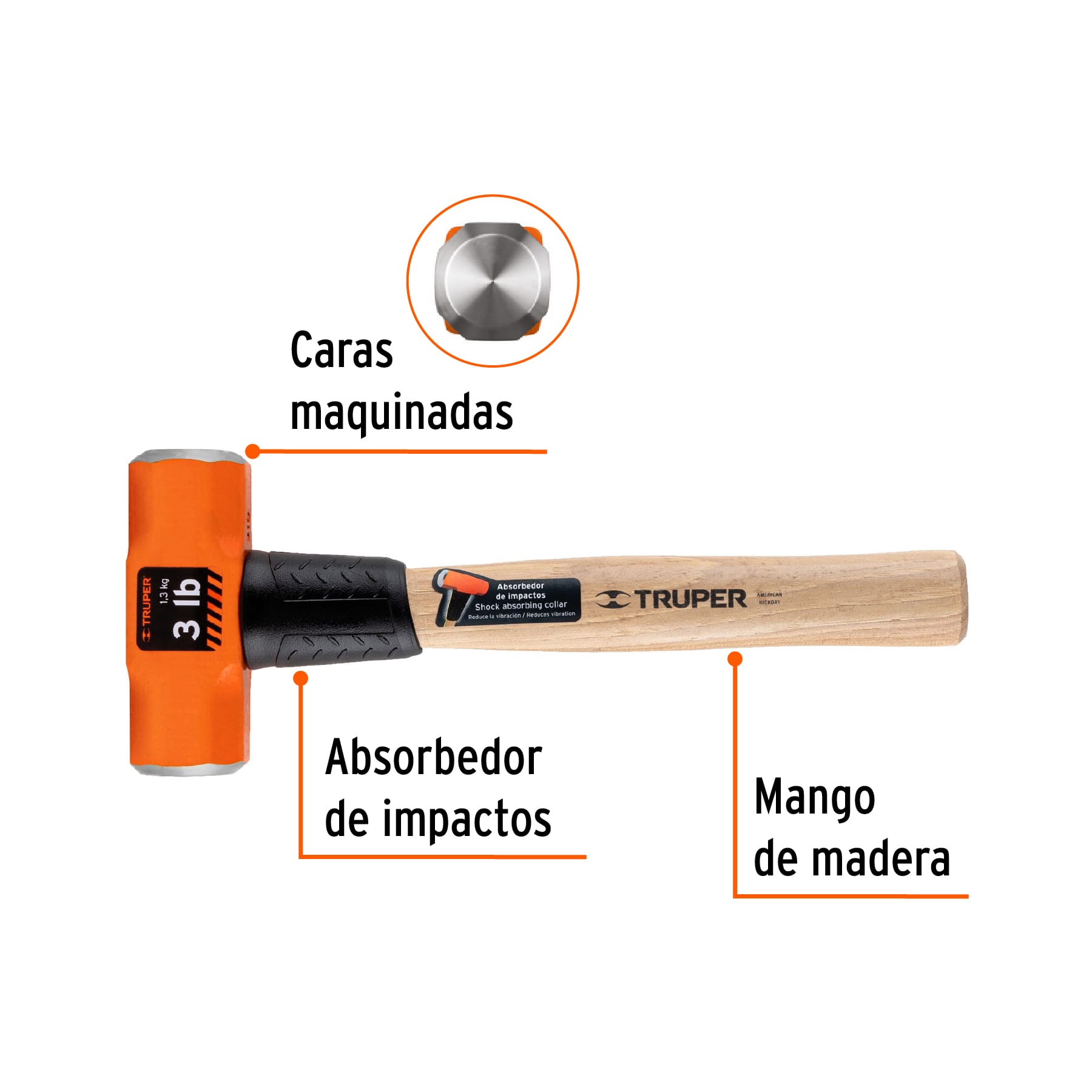 Marro octagonal 3 lbs. mango madera 12"