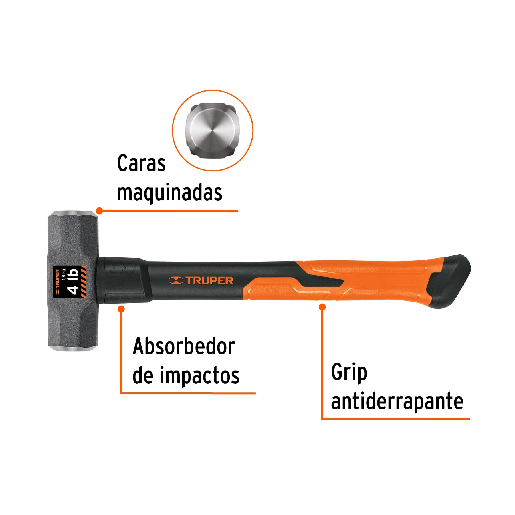 Marro octagonal 4 lbs, mango fibra de vidrio