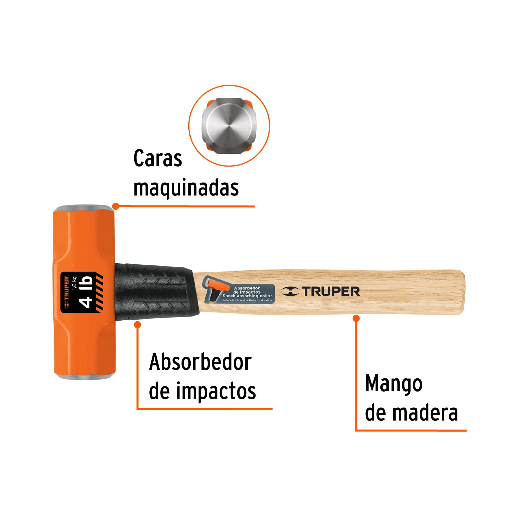 Marro octagonal 4 lbs. Mango madera 12"
