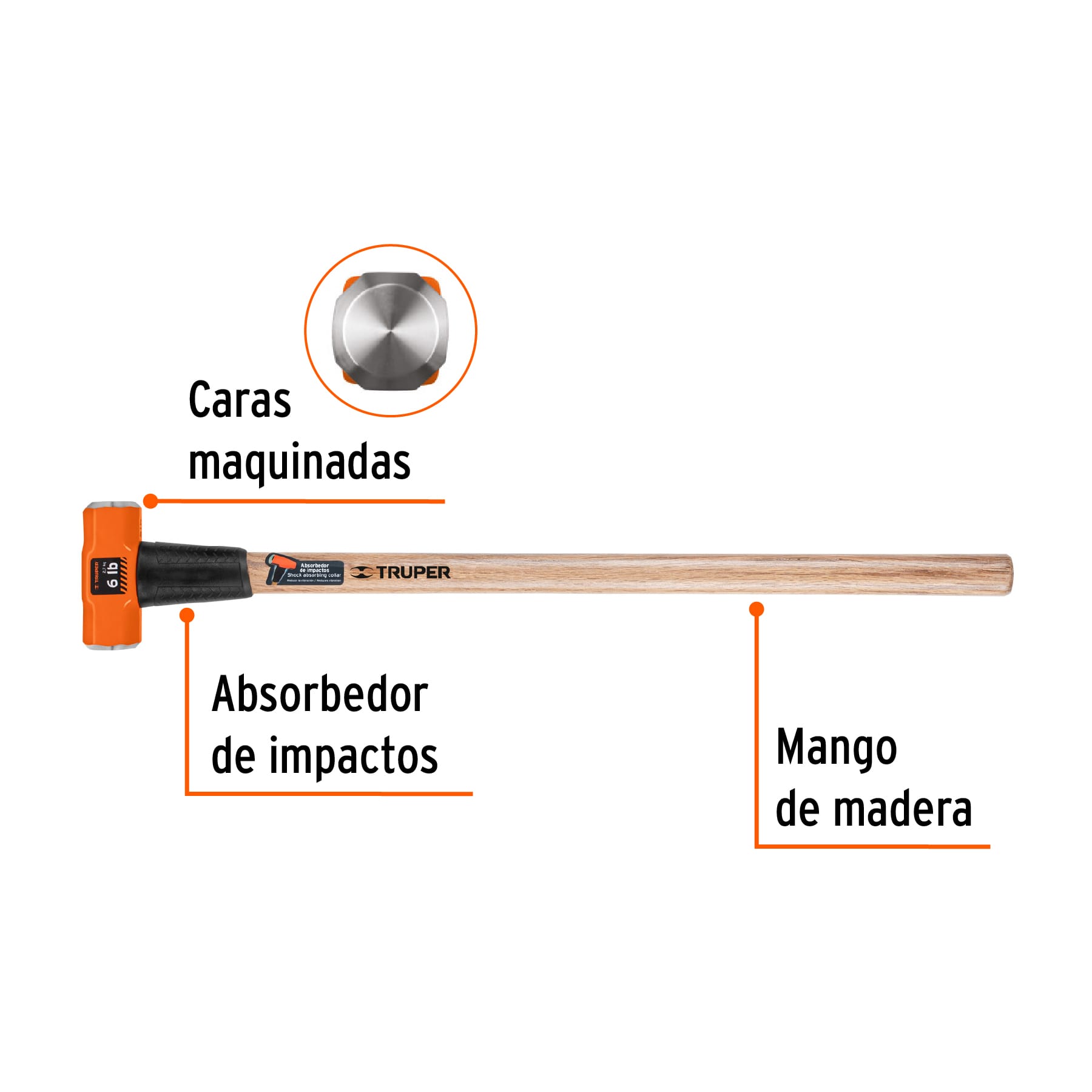Marro octagonal 6 lbs. mango madera 36"