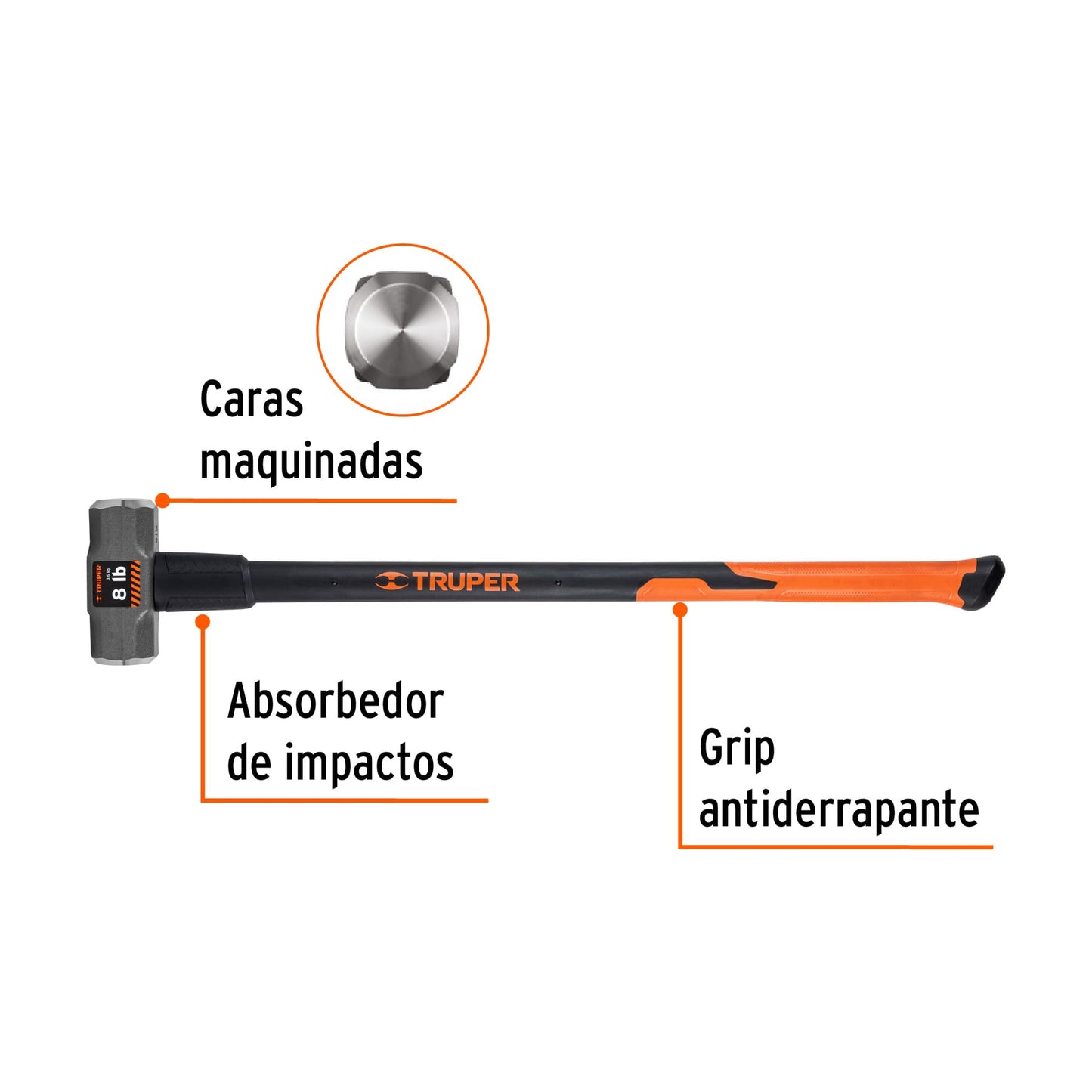 Marro octagonal 8 lbs, mango fibra de vidrio