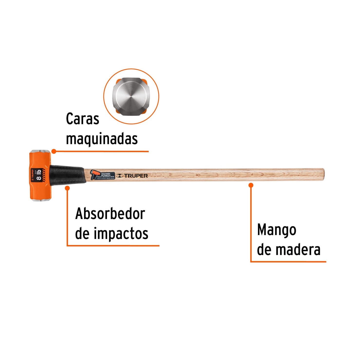 Marro octagonal 8 lbs. mango madera 36"