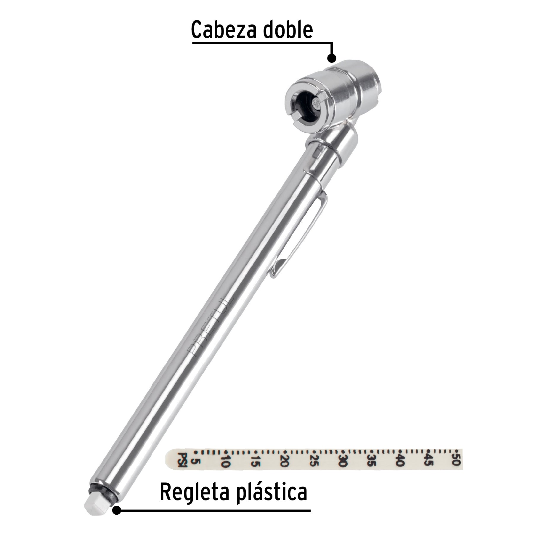 Medidor de presión  50 lbs, cabeza doble, Pretul