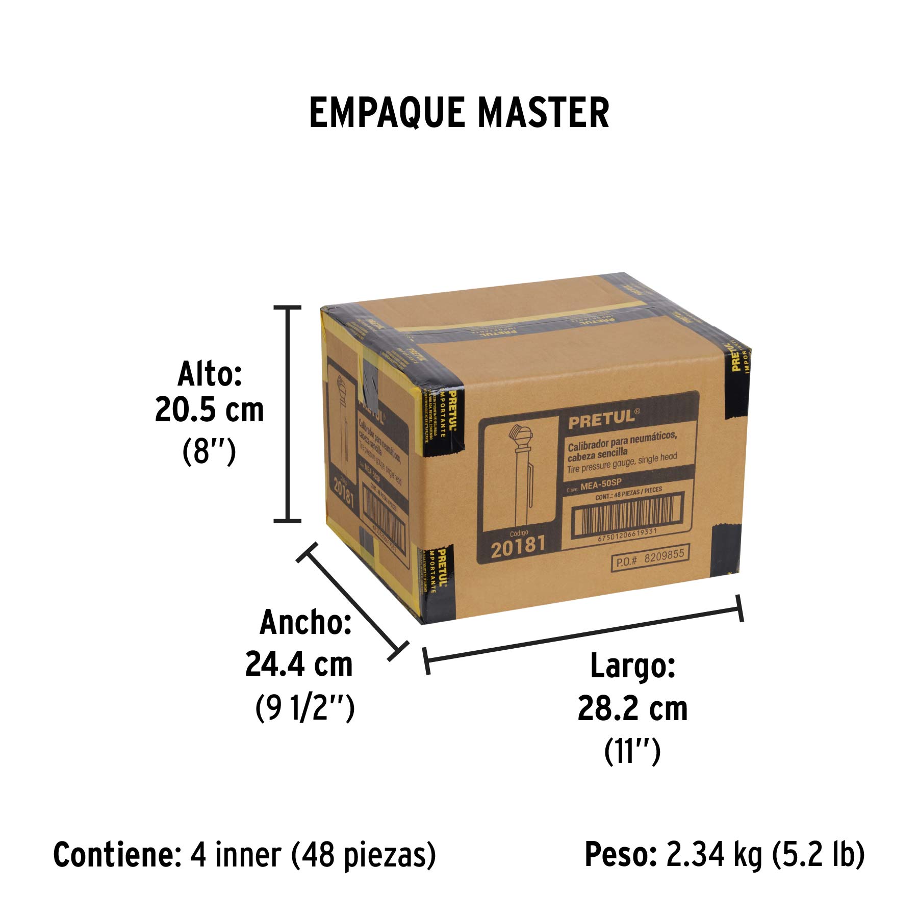 Medidor de presión 50lbs,  cabeza sencilla, pretul
