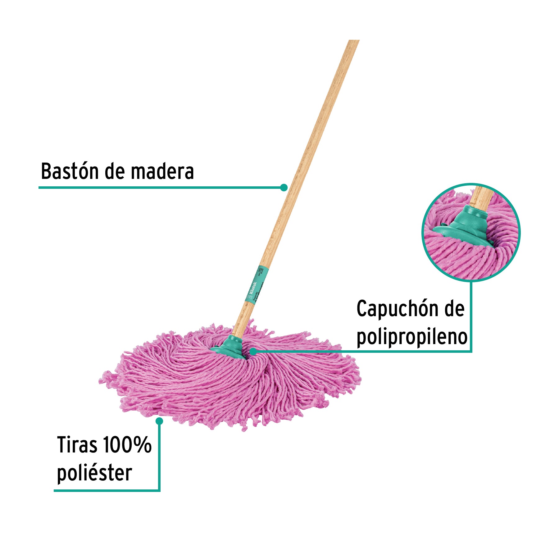 Trapeador de microfibra española con bastón, Klintek