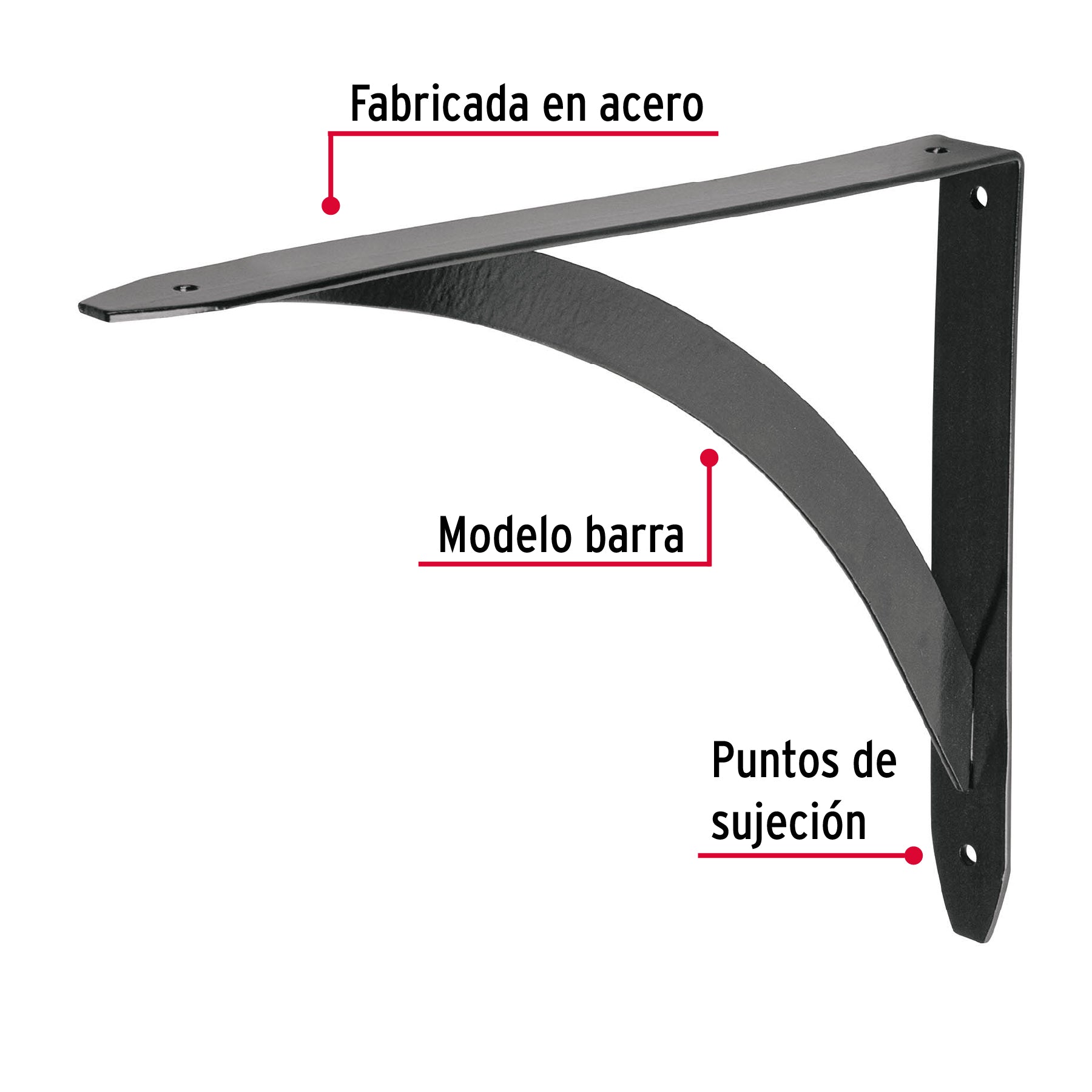Ménsula reforzada negra diseño barra, 8 x 10'
