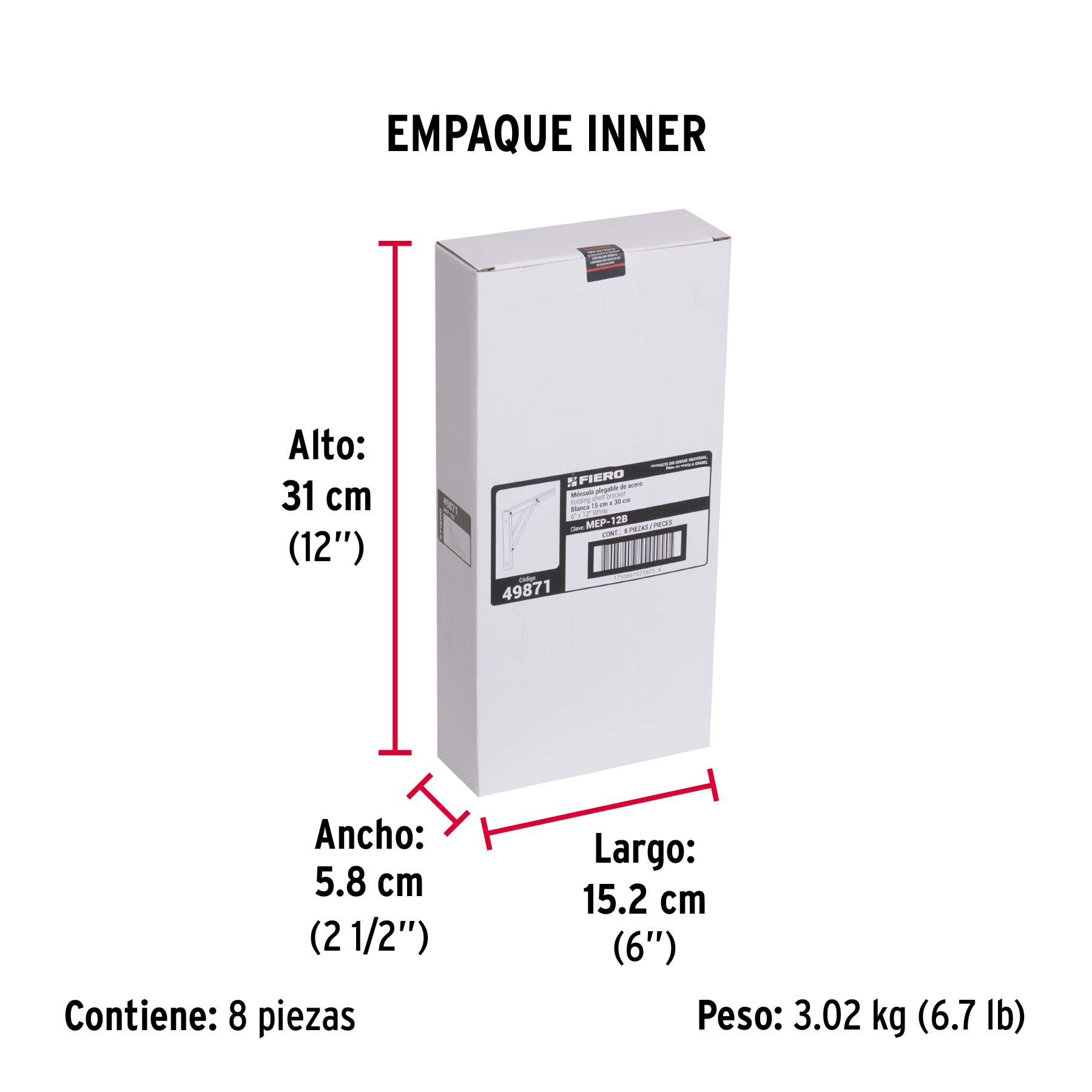 Ménsula plegable de acero blanca 6' x 12', FIERO