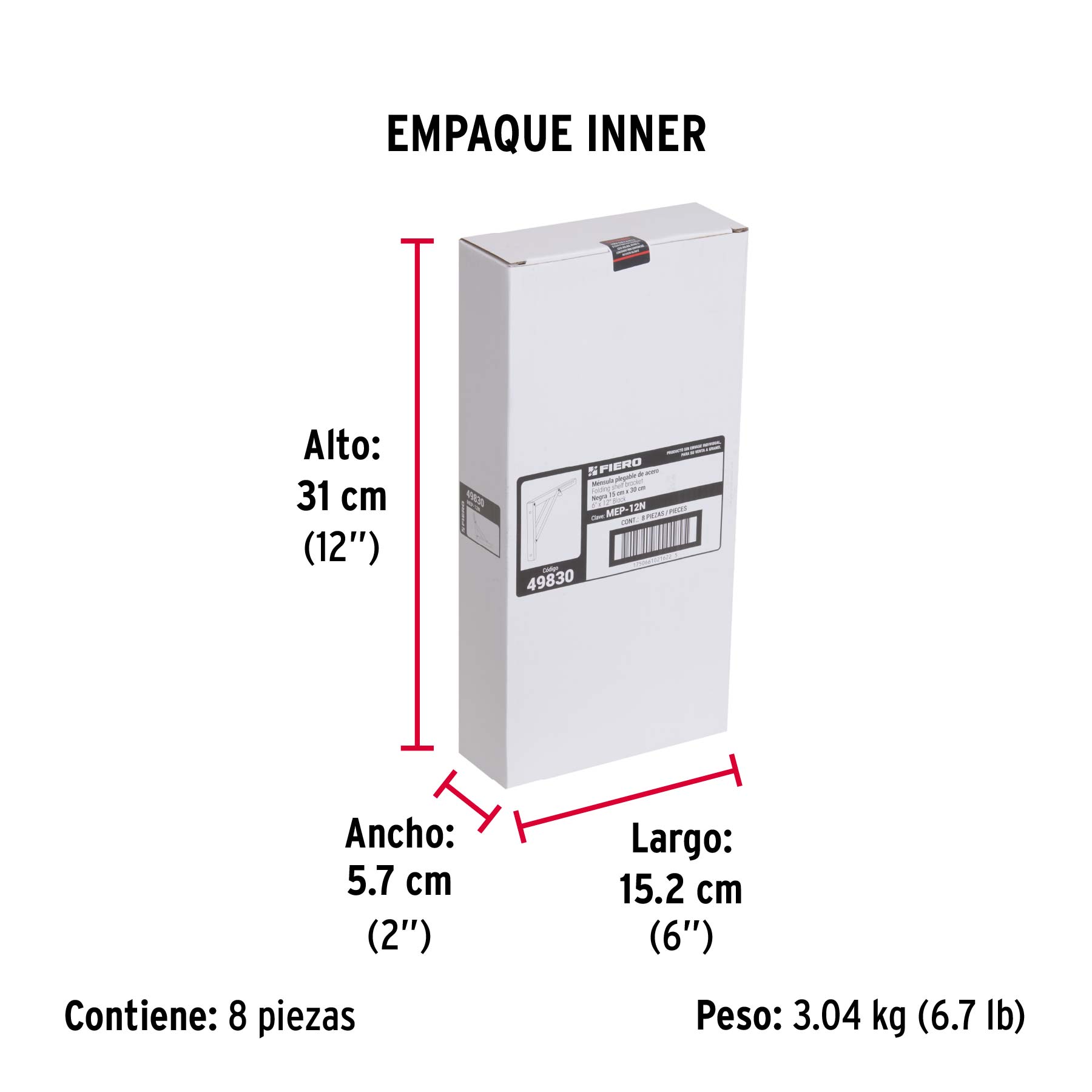 Ménsula plegable de acero negra 6' x 12', FIERO