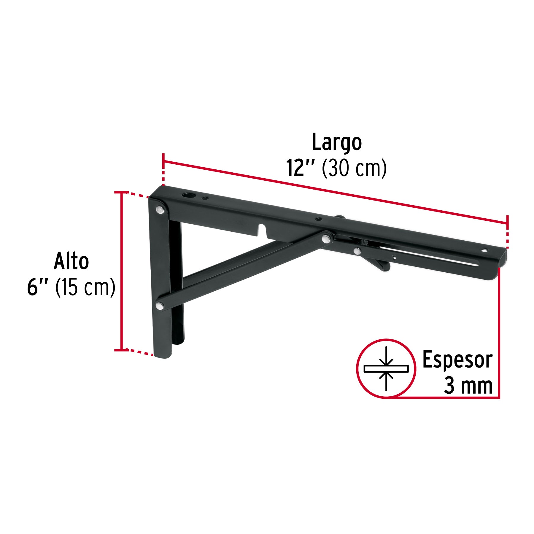 Ménsula plegable de acero negra 6' x 12', FIERO