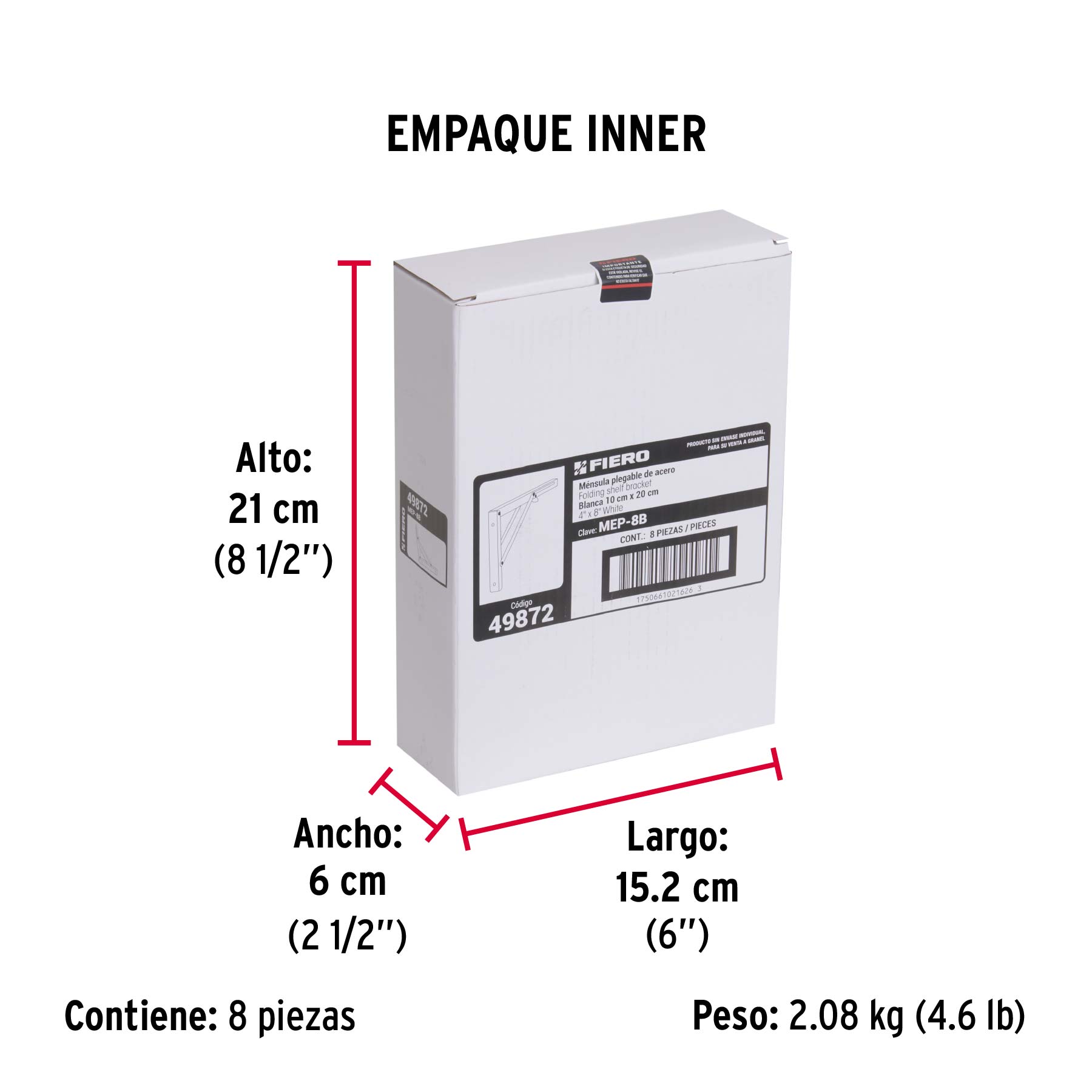 Ménsula plegable de acero blanca 4' x 8', FIERO