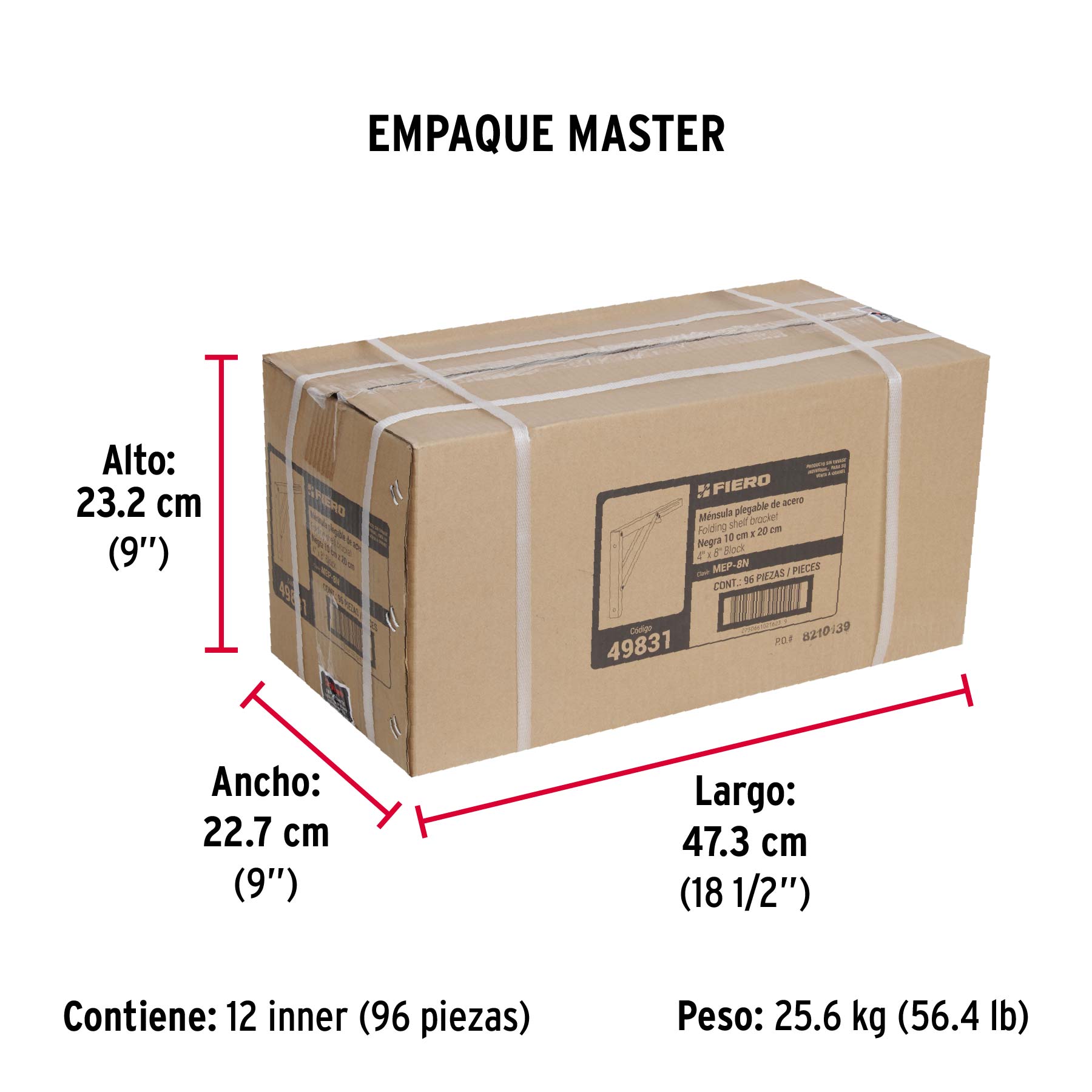 Ménsula plegable de acero negra 4' x 8', FIERO