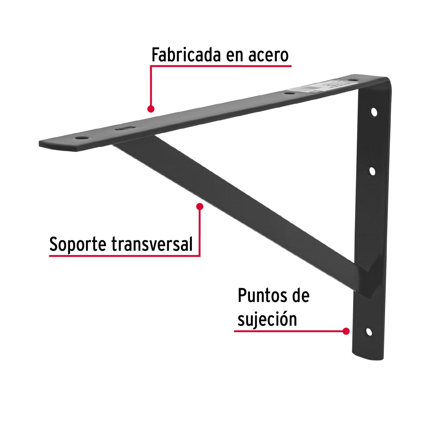 Ménsula reforzada, 10 x 16", negra