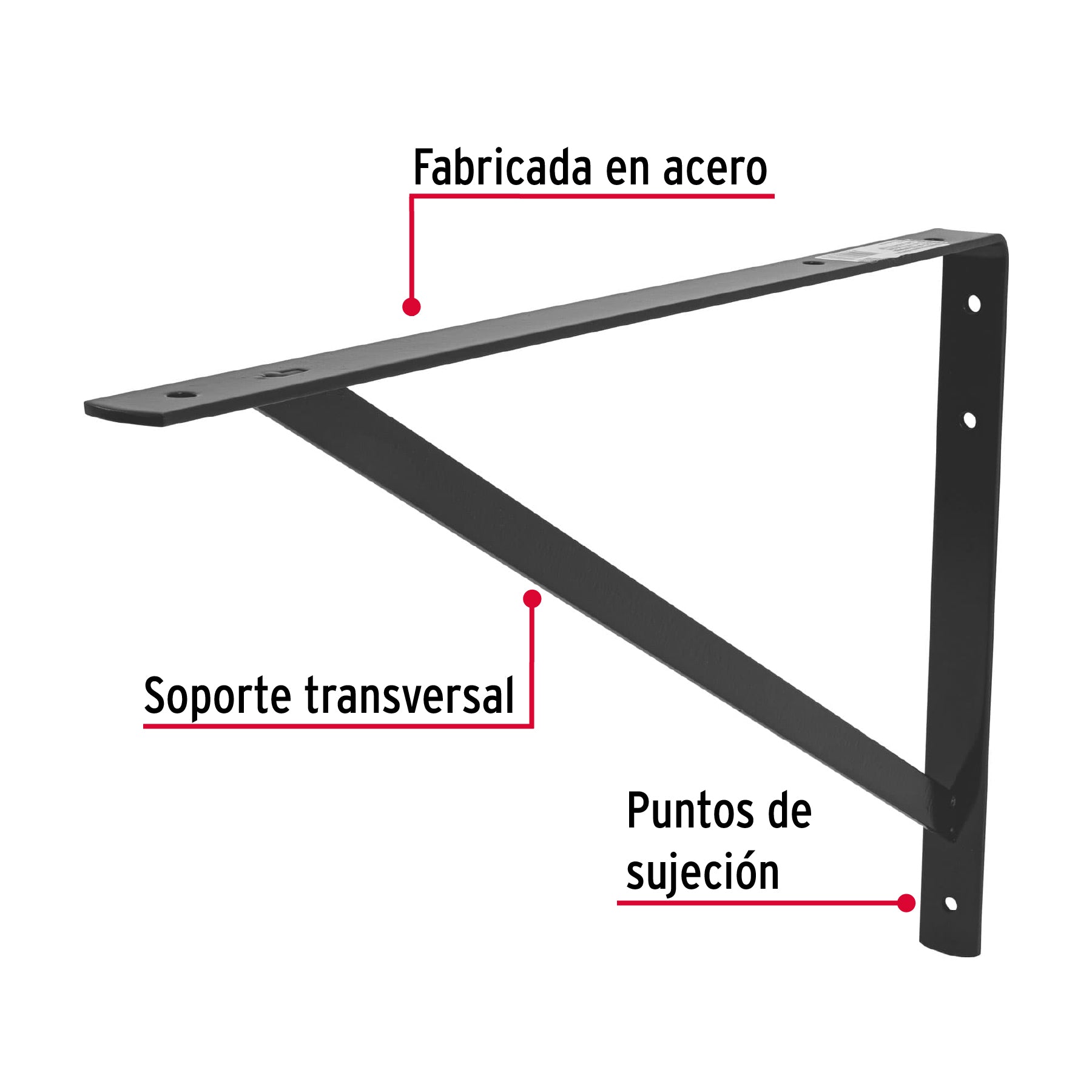 Ménsula reforzada, 13 x 20", negra