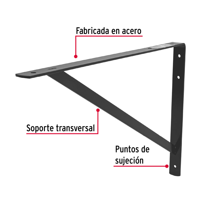 Ménsula reforzada, 13 x 20", negra