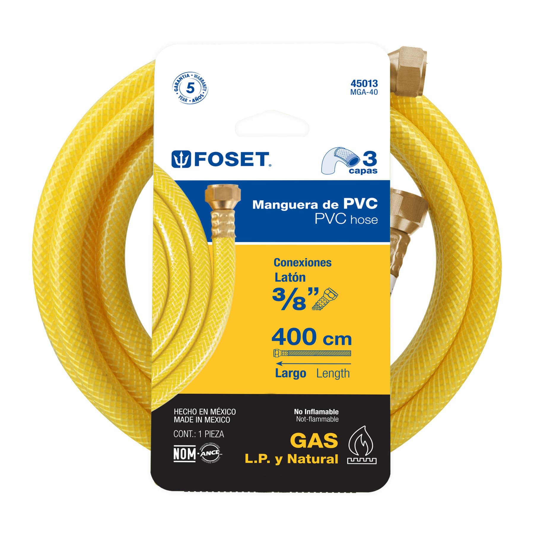 Manguera flexible, PVC, 3/8" con conexión, 4m