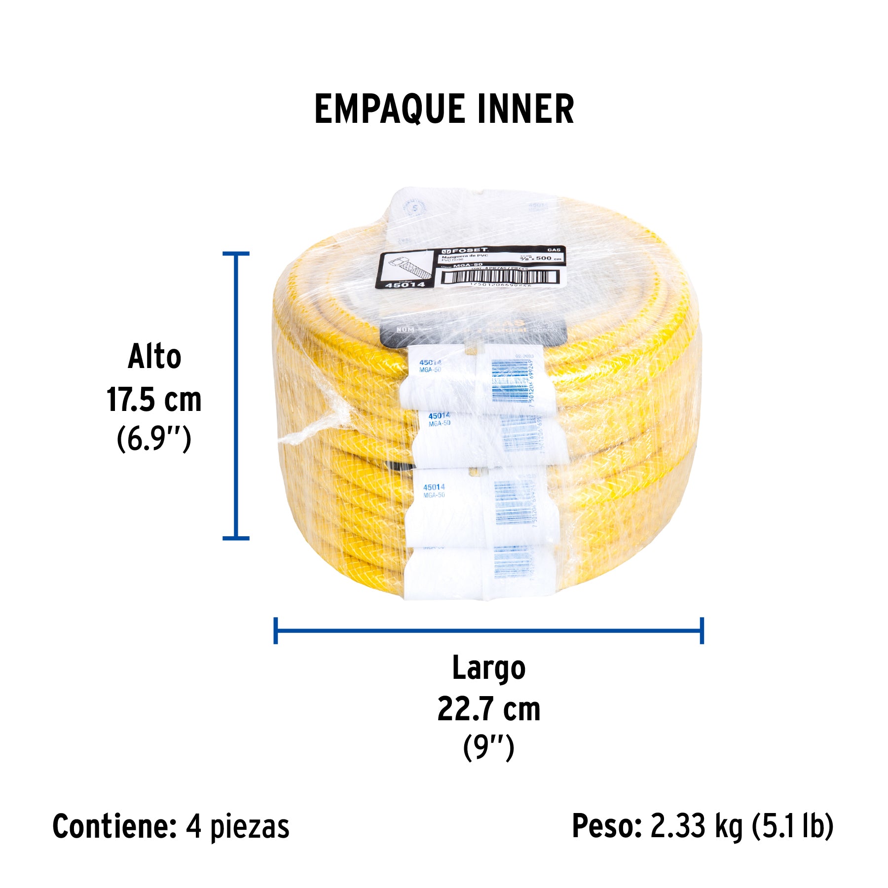 Manguera flexible, PVC, 3/8" con conexión, 5m