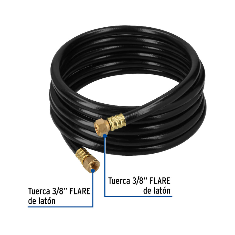 Manguera flexible negra, PVC, 3/8", 250 PSI,con conexión, 4m