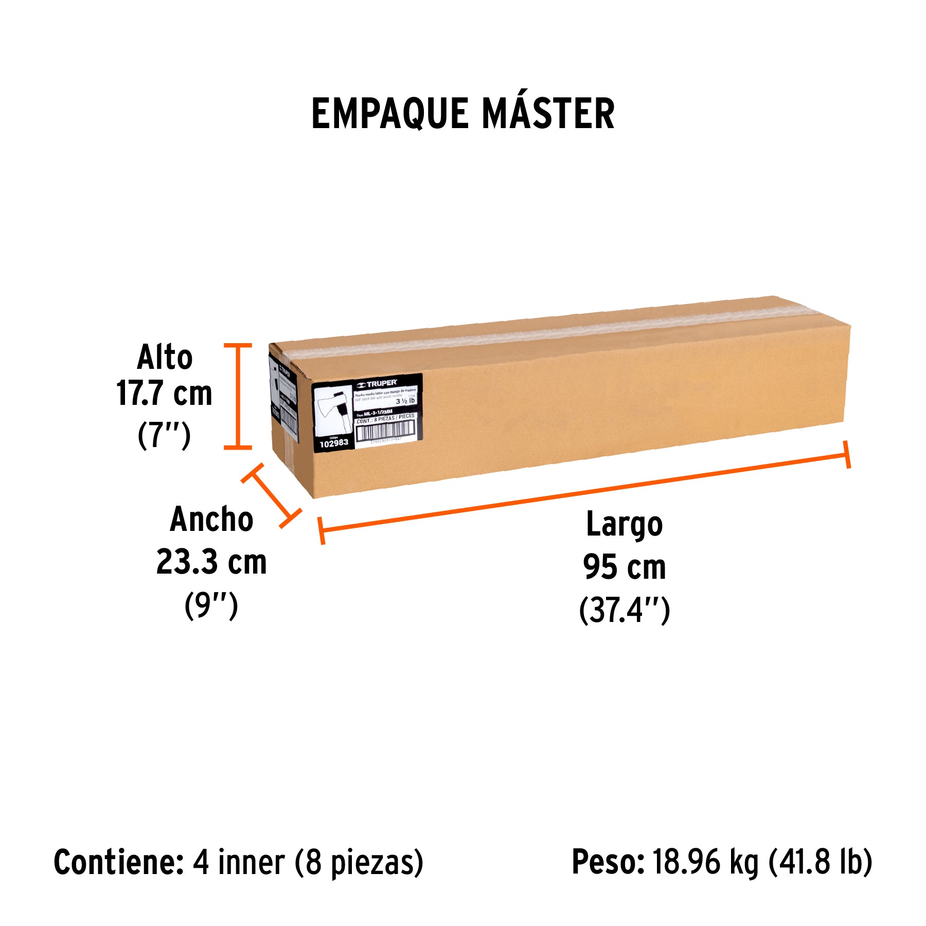 Hacha media labor 3-1/2 lb con mango de madera de 36',Truper