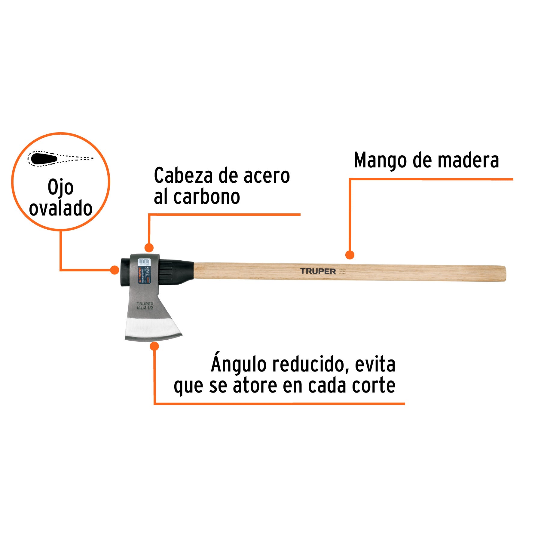 Hacha media labor 3-1/2 lb con mango de madera de 36',Truper