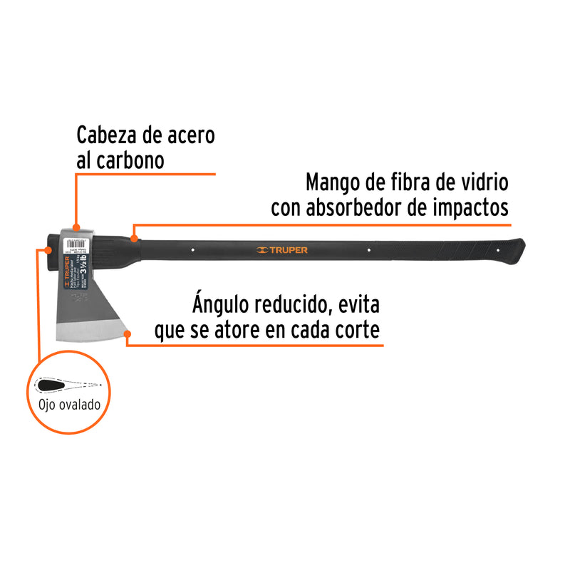 Hacha media labor 3-1/2 lb, mango de fibra de vidrio 36'