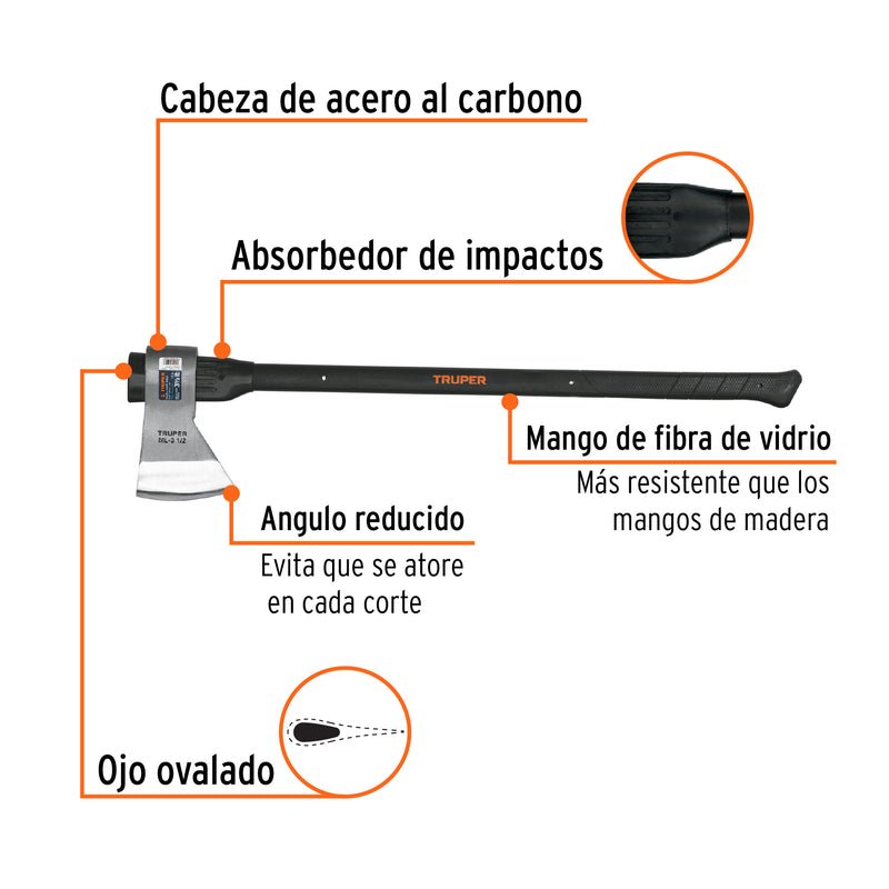 Hacha media labor 3-1/2 lb, mango de fibra de vidrio 36'