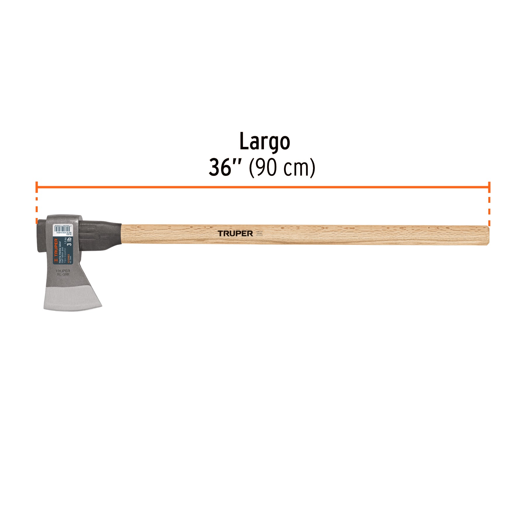 Hacha media labor 3 lb con mango de madera de 36', Truper