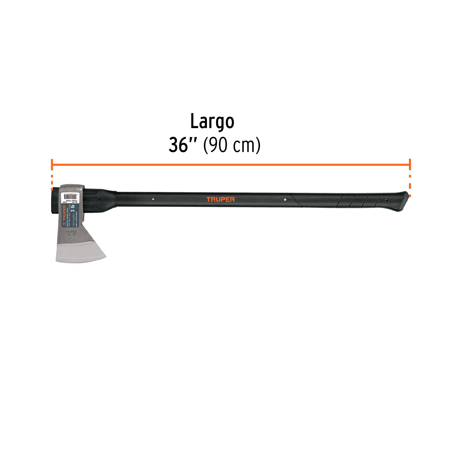 Hacha media labor 3 lb, mango de fibra de vidrio 36', TRUPER