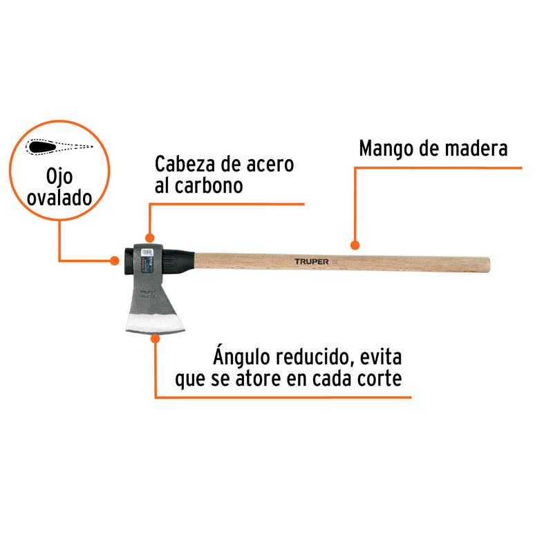 Hacha media labor 4-1/2 lb con mango de madera de 36',Truper