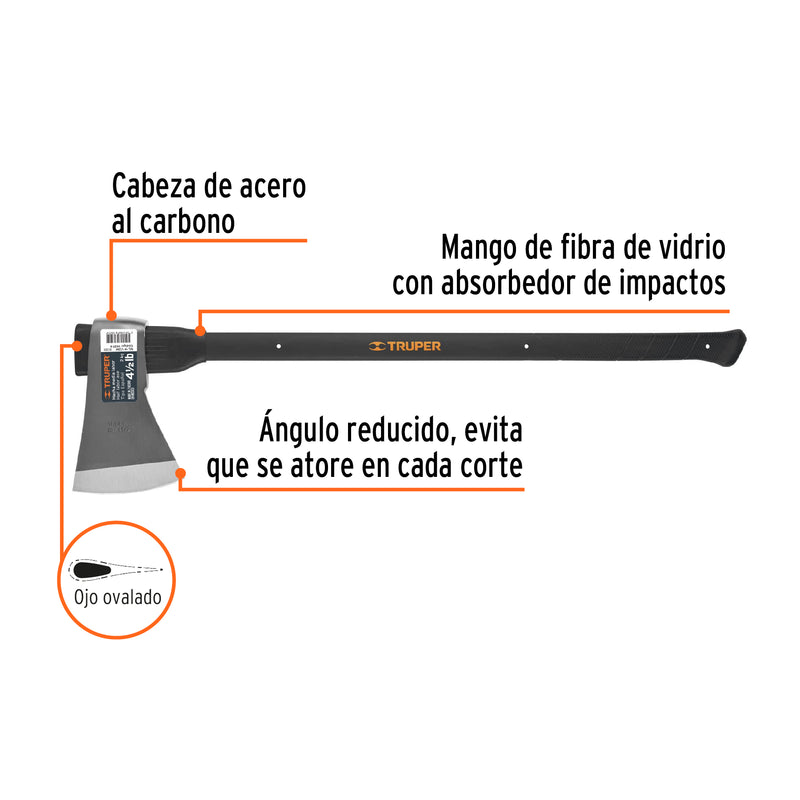 Hacha media labor 4-1/2 lb, mango fibra de vidrio 36',TRUPER