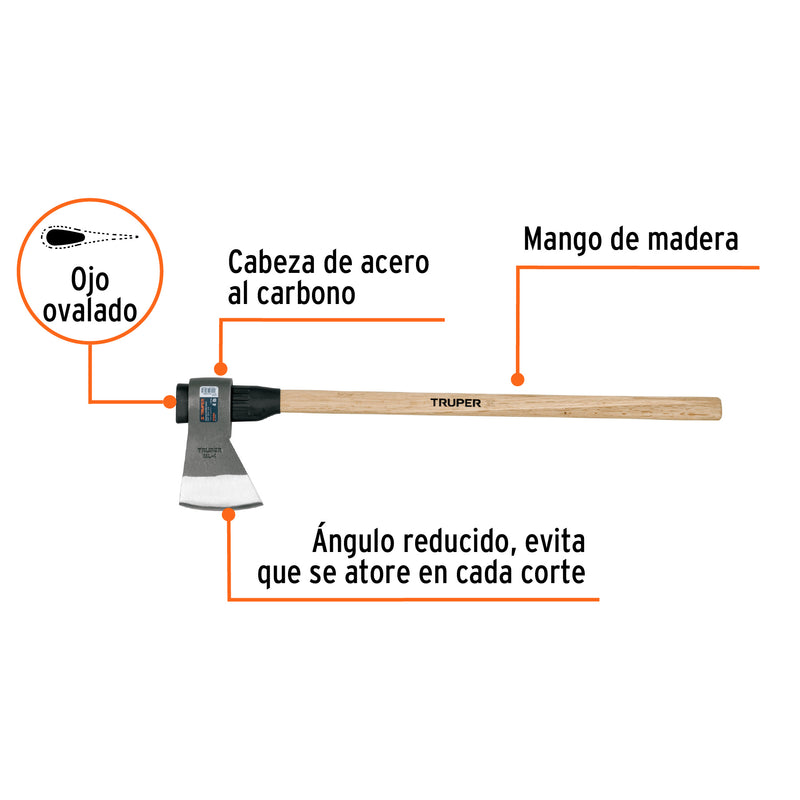 Hacha media labor 4 lb con mango de madera de 36',Truper