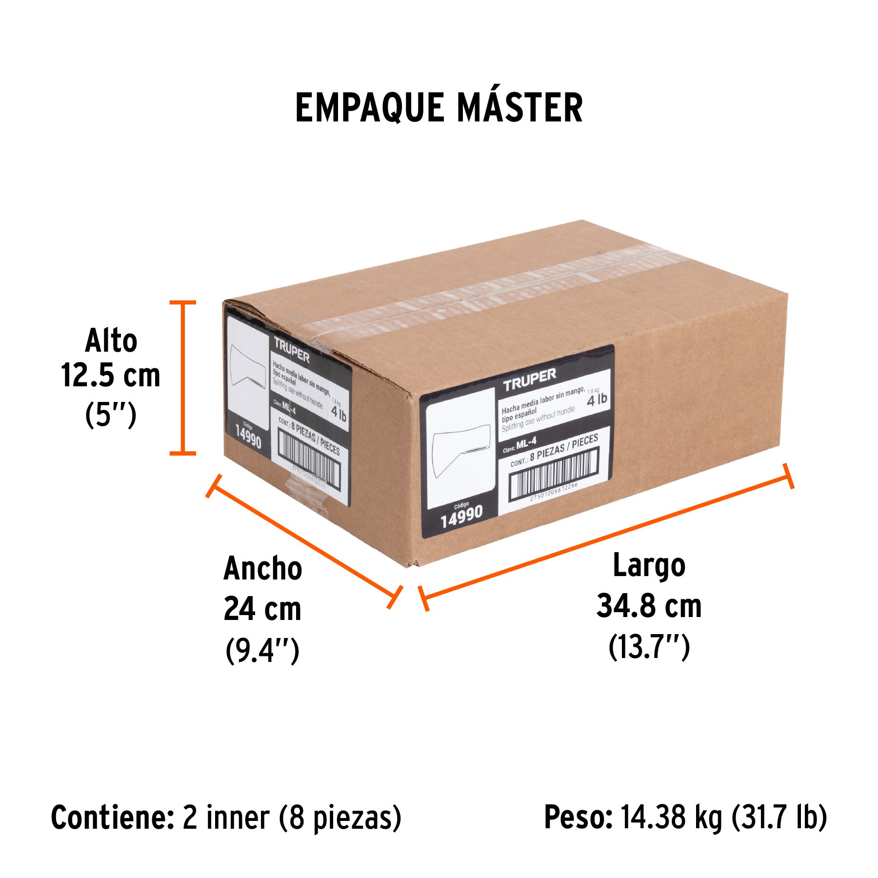 Hacha media labor, 4 lbs, sin mango