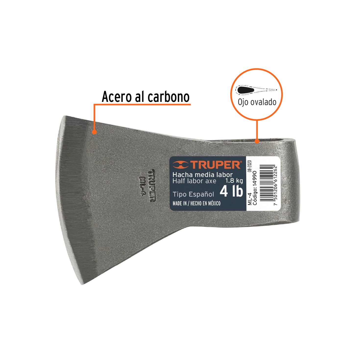 Hacha media labor, 4 lbs, sin mango