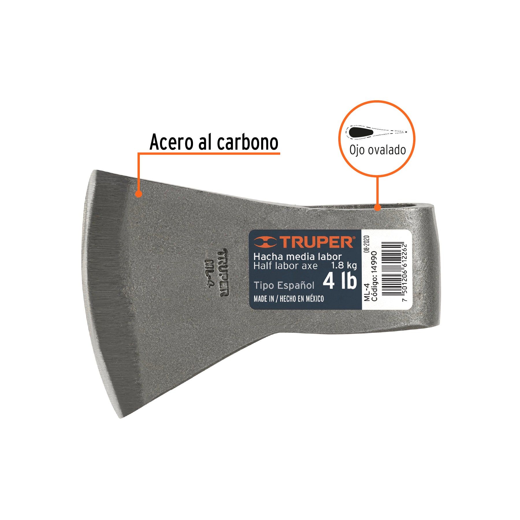 Hacha media labor, 4 lbs, sin mango