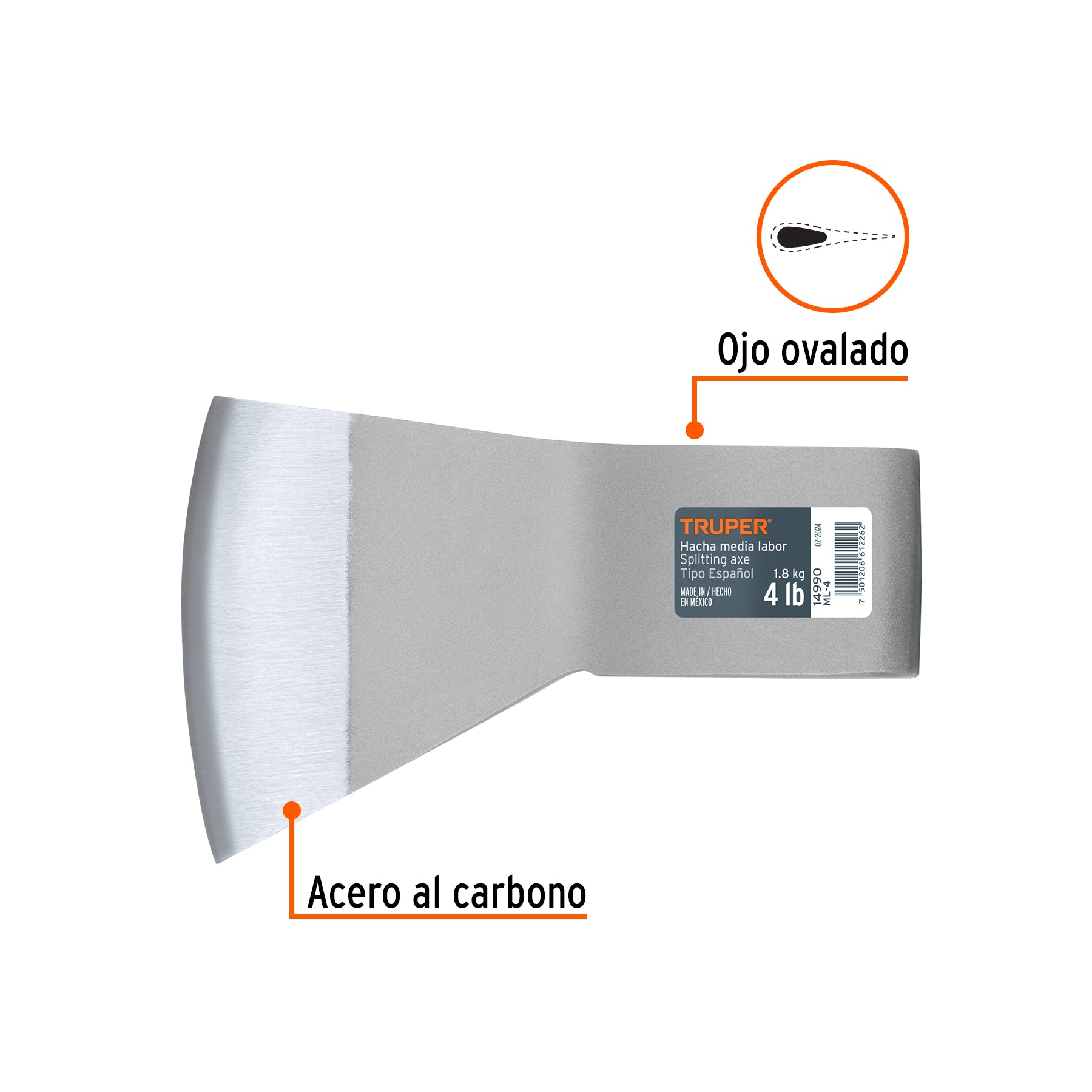 Hacha media labor, 4 lbs, sin mango