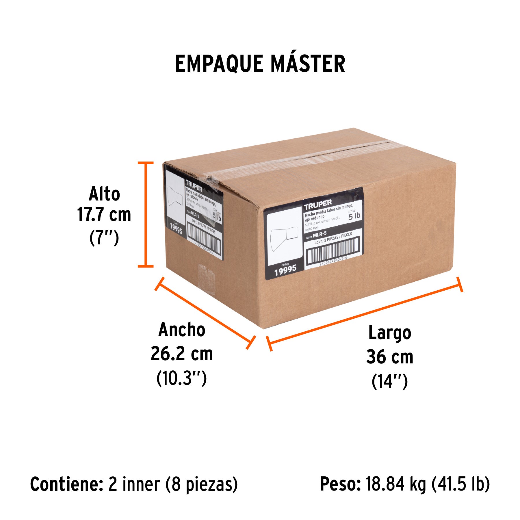 Hacha media labor, ojo redondo 5 lbs, sin mango