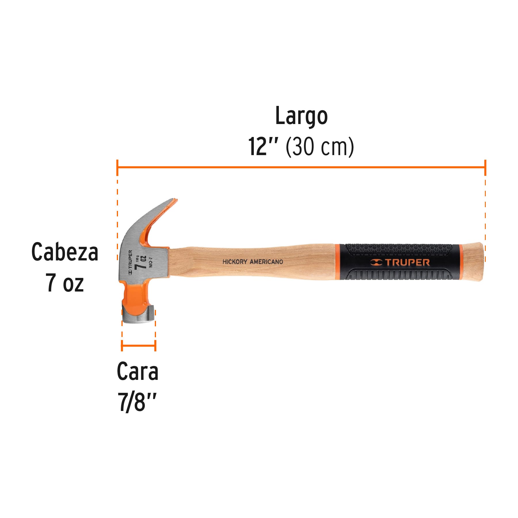 Martillo pulido uña curva 7oz, mango de hickory