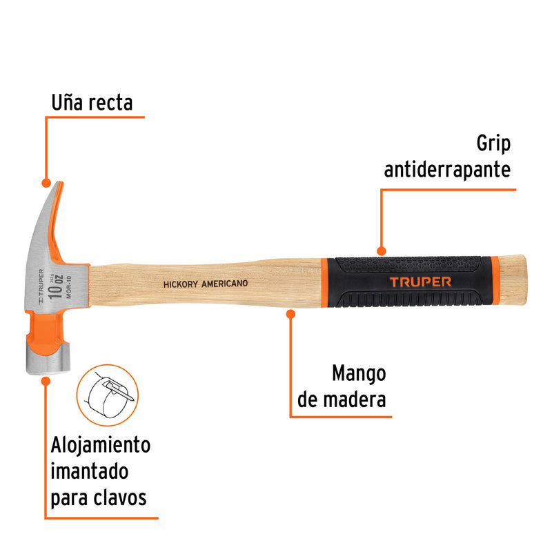 Martillo pulido uña recta 10 oz con grip antiderrapante